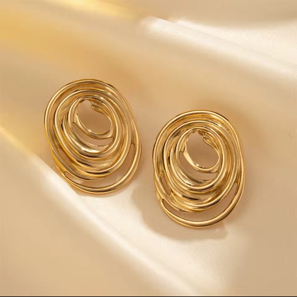 Gold Swirl Earrings Stainless Steel - Picture 4 of 8